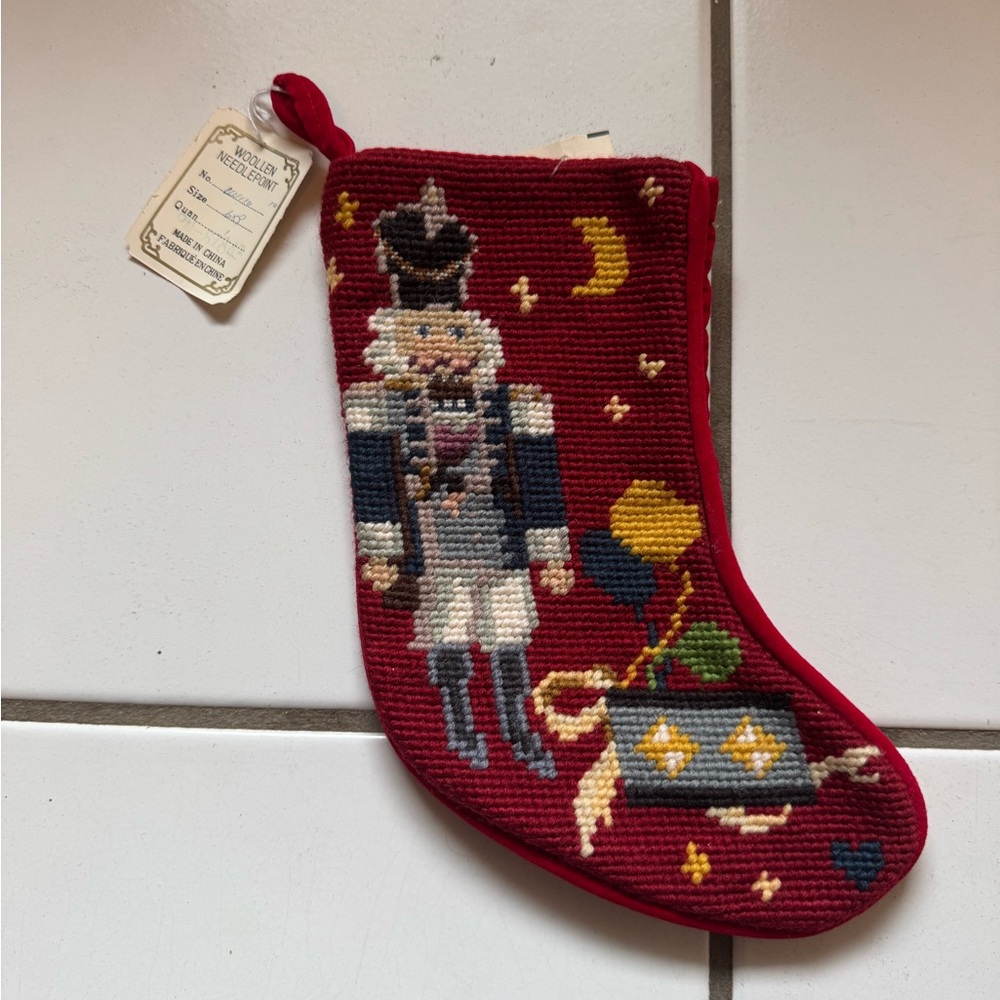 Mini Needlepoint Red Nutcracker Christmas Stocking
